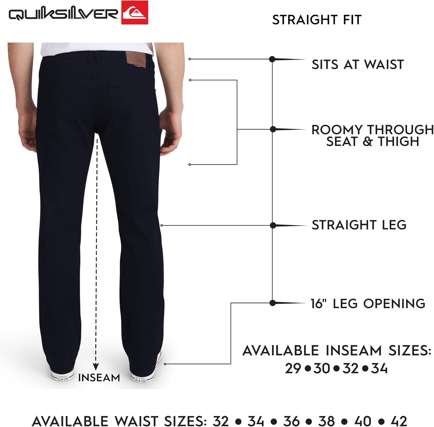 Quiksilver Men's 5 Pocket Straight Fit Stretch Waist Casual Chino Pants