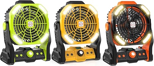 Ventilador de camping portátil para tiendas de campaña, ventilador recargable de 20000 mAh con luz LED, ventiladores de viaje portátiles para el