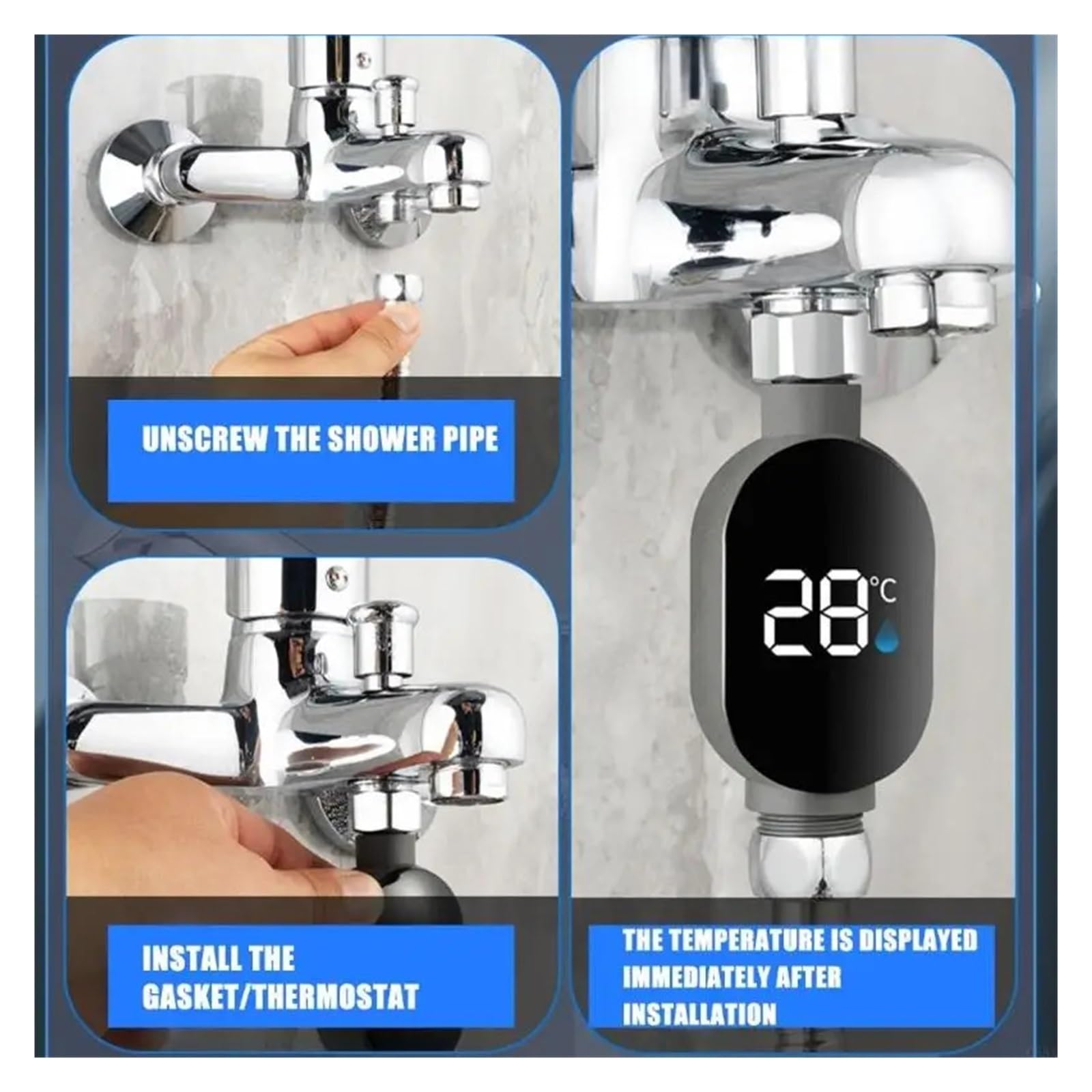 Termometro a LED per doccia. Misuratore intelligente a temperatura 'acqua for il bagno dei bambini con ampio schermo LED, accessorio da bagno di facile installazione Display digitale della temperatura