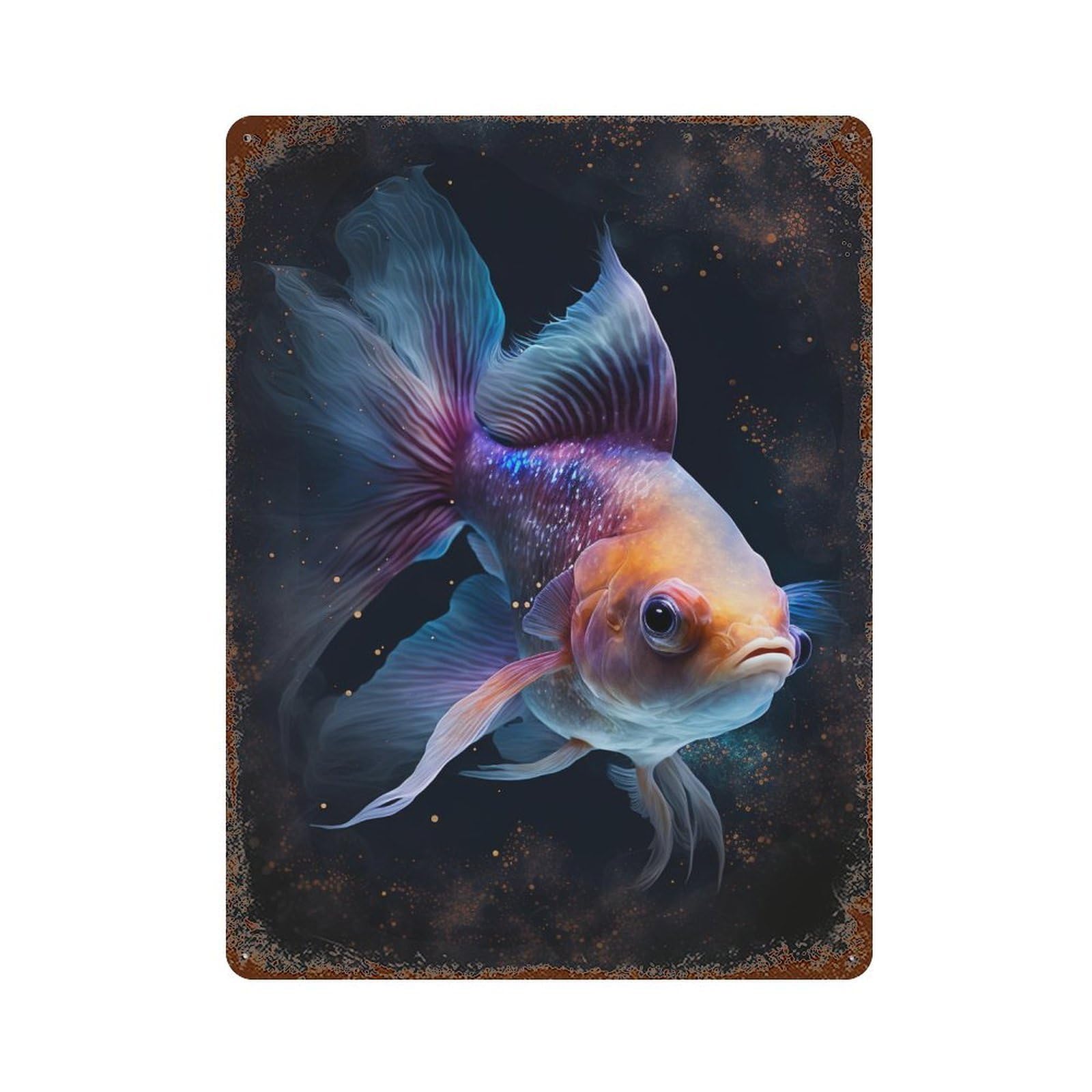 Glowing Fantasy Fish Rustic Tin Plaque 15.7"x11.8", for Shed, Workshop And Garage Wall Decor, Shabby Chic Decor