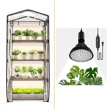 Indoor Greenhouse with Grow Light 4 Tier, 5000K LED Grow Light Bulbs,Black