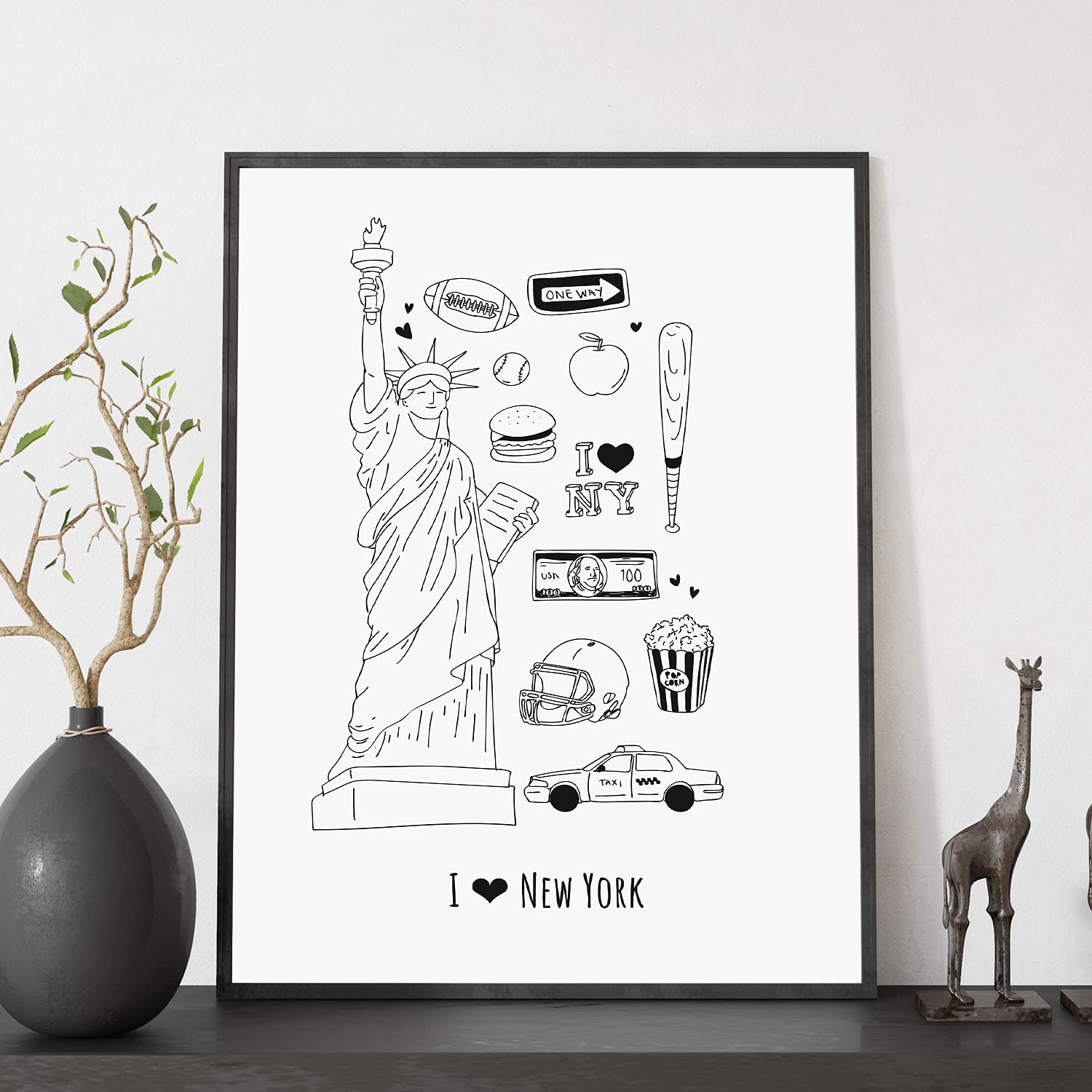 Nacnic Affiche Avec Carte De New York - Etats-Unis. Feuilles