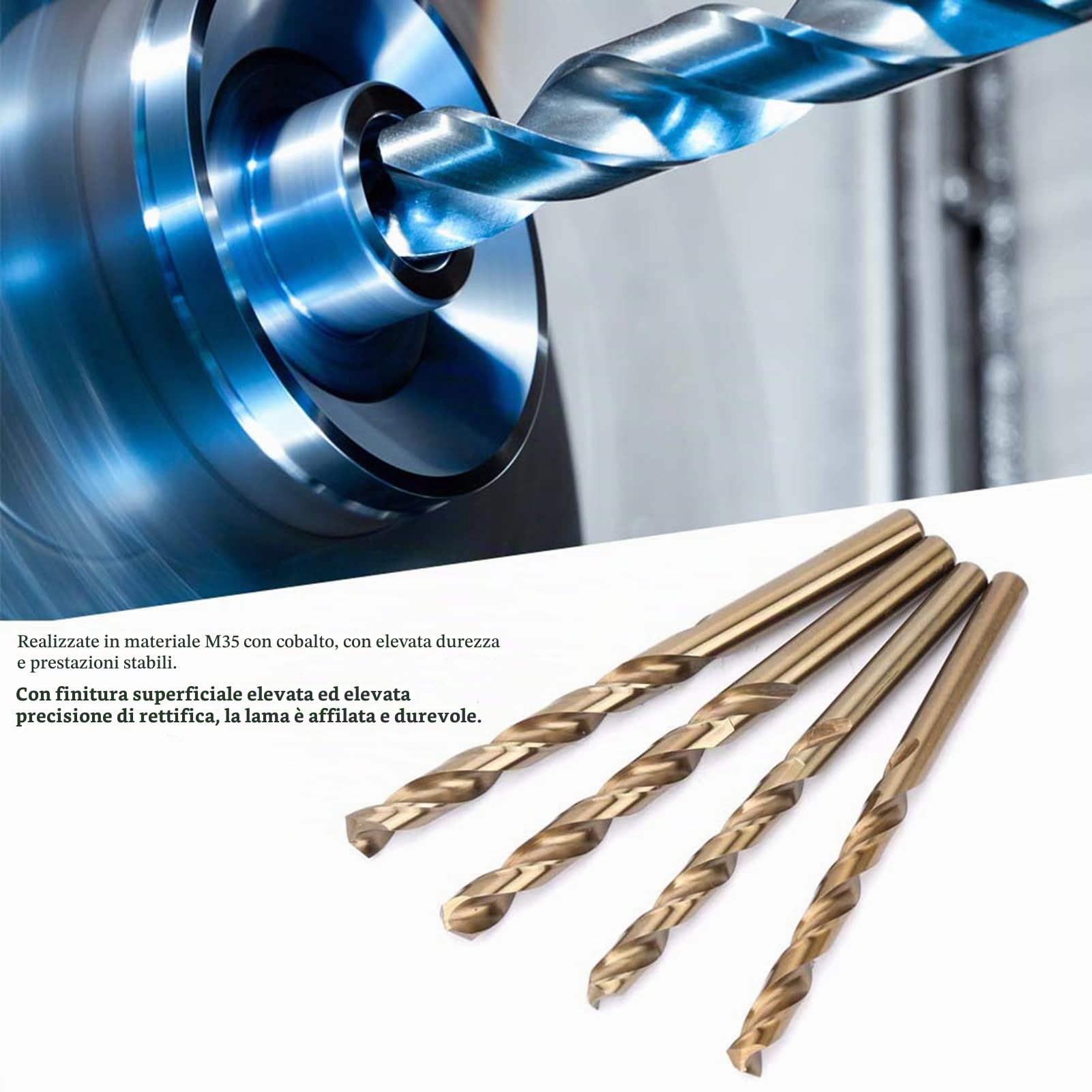 Artillery Set di Punte da Trapano, 74 Pezzi M35 HSS Set di Punte Elicoidali al Cobalto, 1,0-8,0 mm 135 Gradi Punte al Cobalto HSS in Acciaio Rapido per Metallo, Legno e Plastica