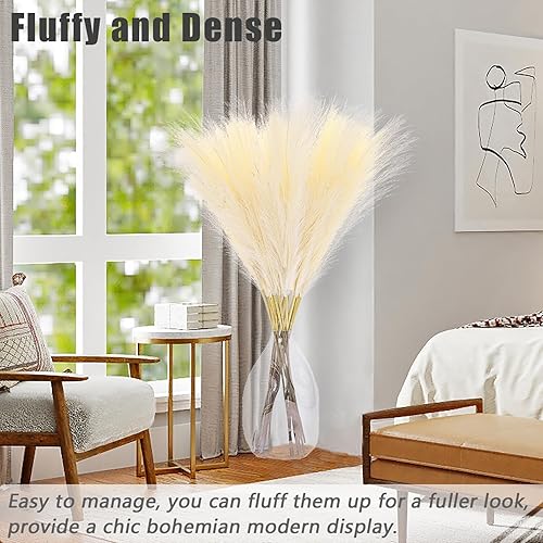 Miniatura 6 de Decoración de hierba de pampa sintética de 38 pulgadas, hierba de pampa artificial rosa y beige, planta de interior