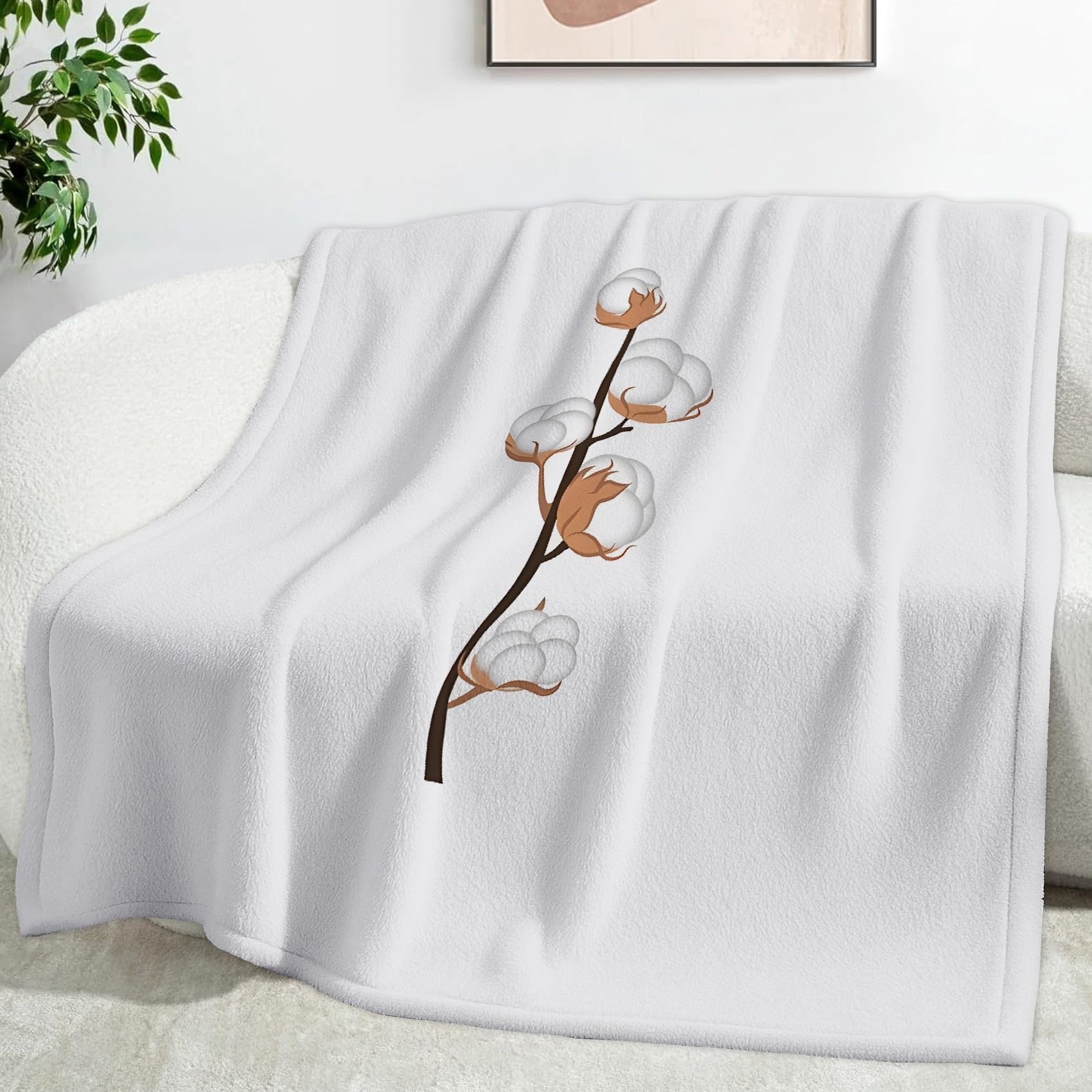 Ypthriline Cotton Branches Blanket, Minimalist Style Microfiber Flannel Throw Blanket, Comfortable Soft Fluffy and Warm, Blankets for Beds, Sofas and Recliners, 230×270 CM
