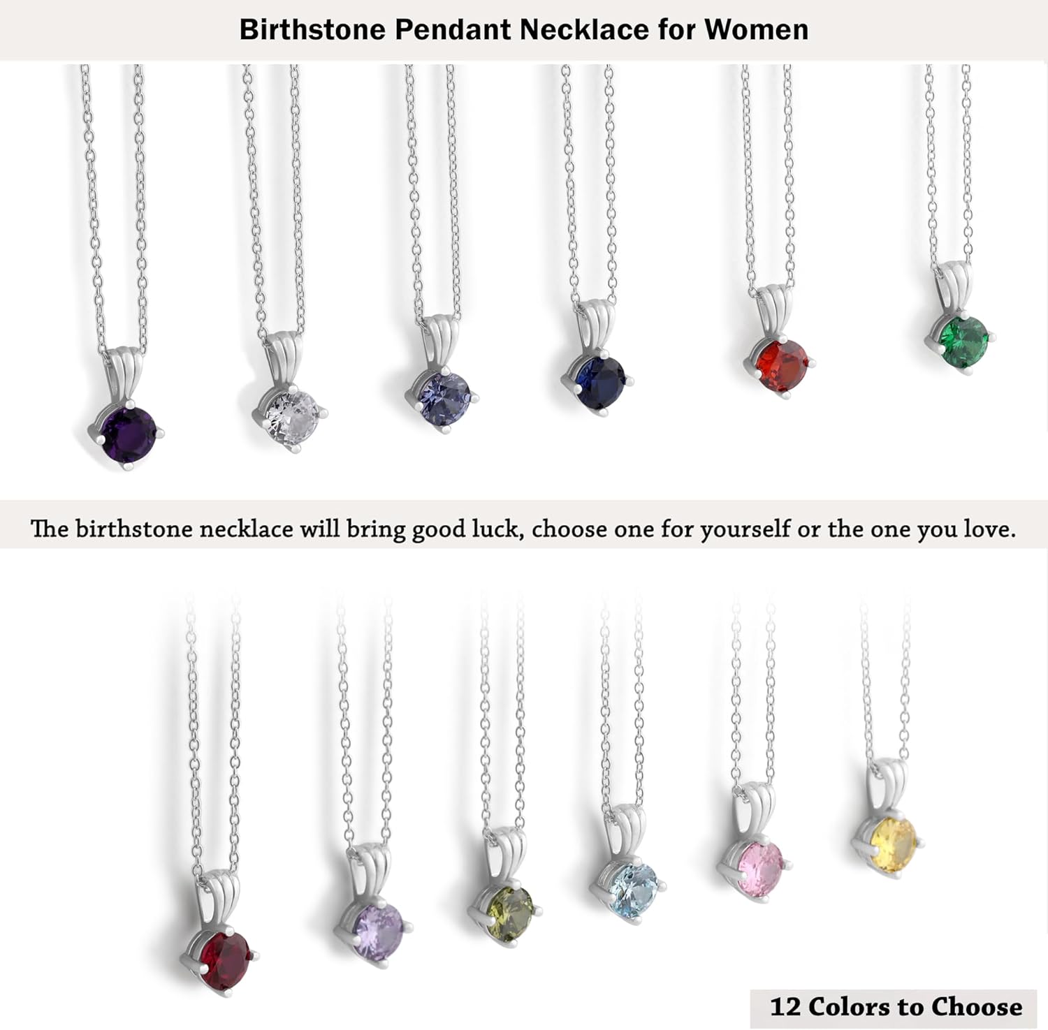 Belacqua Gemstone Necklace in Sterling Silver, Round Pendant Size 6.5 * 6.5mm, 15" Cable Chain with 2" Extender, Spring Ring Clasp, Dainty Birthstone Necklace for Women, Gift Box Included - Image 5