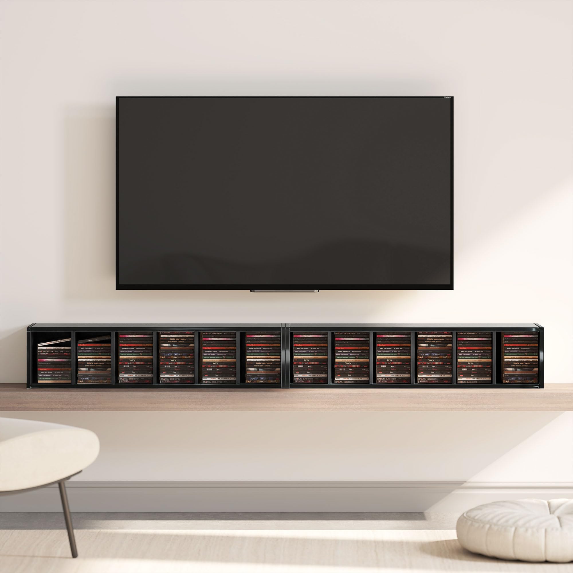 HOMCOM Set di 2 scaffali per CD Media Display 204 Blu-Ray Tower Rack w/ripiani regolabili libreria organizer portaoggetti, nero lucido