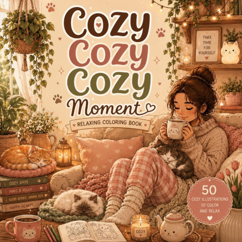 Cozy Cozy Cozy Moments: 50 Relaxing Illustrations to color and Unwind