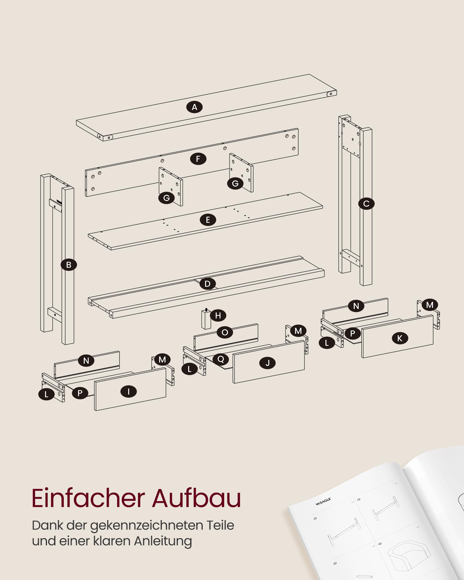 VASAGLE LIRY Kollektion - Konsolentisch, Beistelltisch, schmaler Sofatisch, mit 3 Schubladen und Einer Ablage, für Flur, Wohnzimmer, Landhausstil, honigbraun LNT142KB01