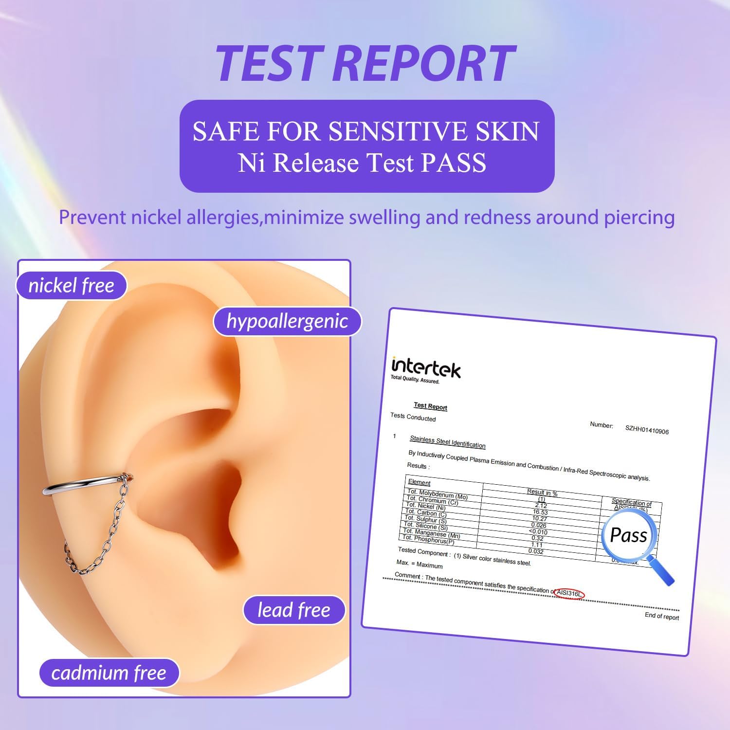 GAGABODY 16g Conch Piercing Jewelry Septum Ring Seamless Nose Hoop Daith Earring Surgical Steel Cartilage Earrings Hoops Dangle Chain CZ Helix Piercing