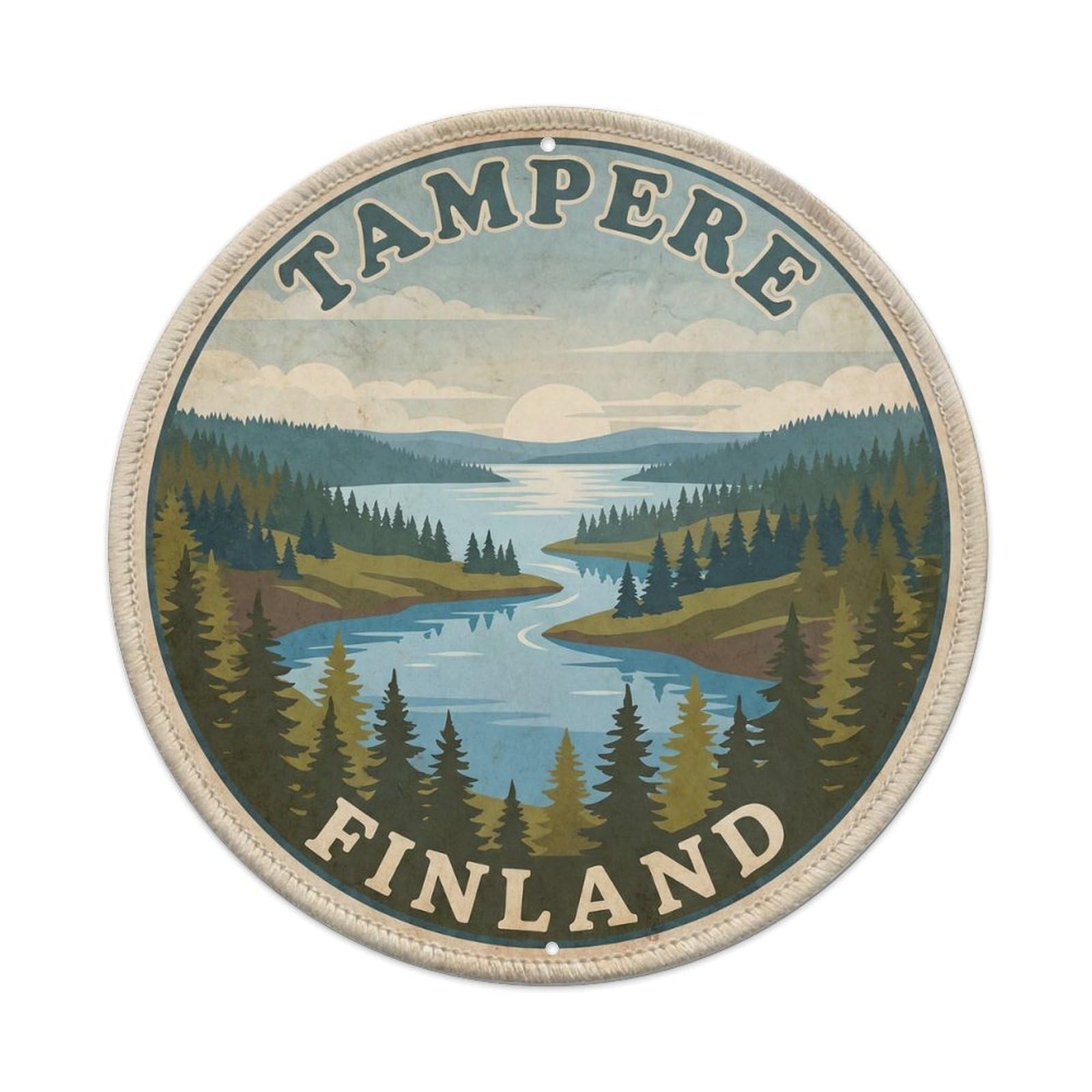 Finland Tampere Vintage Circle Vintage Metal Tin Sign Plaque Wall Decor for Cafe, Club Bar, Office, Garden Metal Poster 8x8Inch