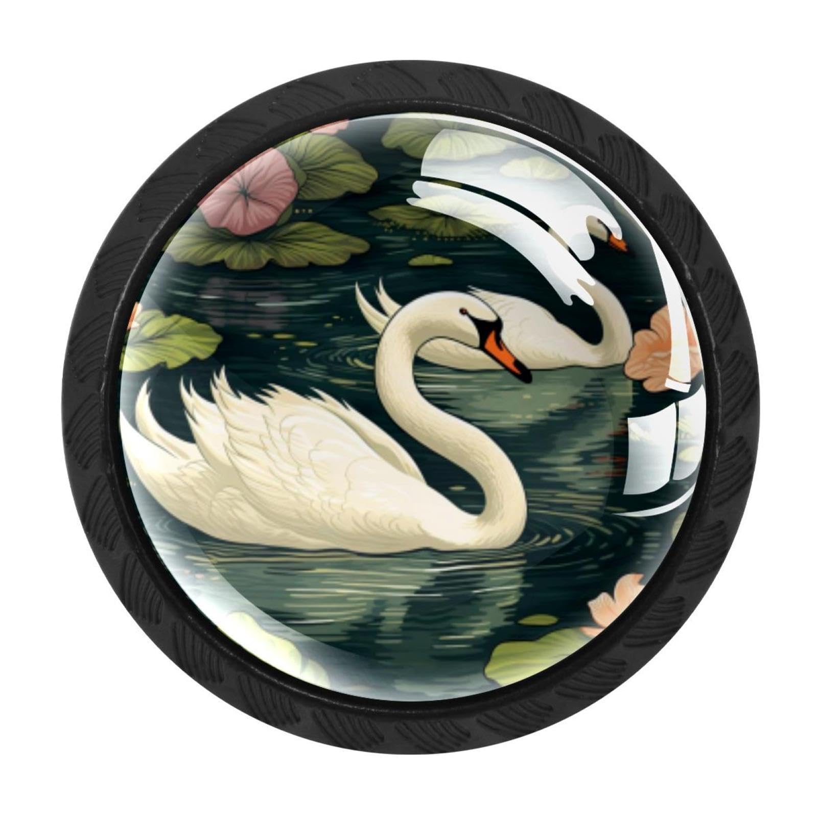 CHENZZZZ 4 pcs Swan Cabinet Knobs Crystal Drawer Pulls for Kitchen, Bathroom Cabinet, Dresser and Cupboard