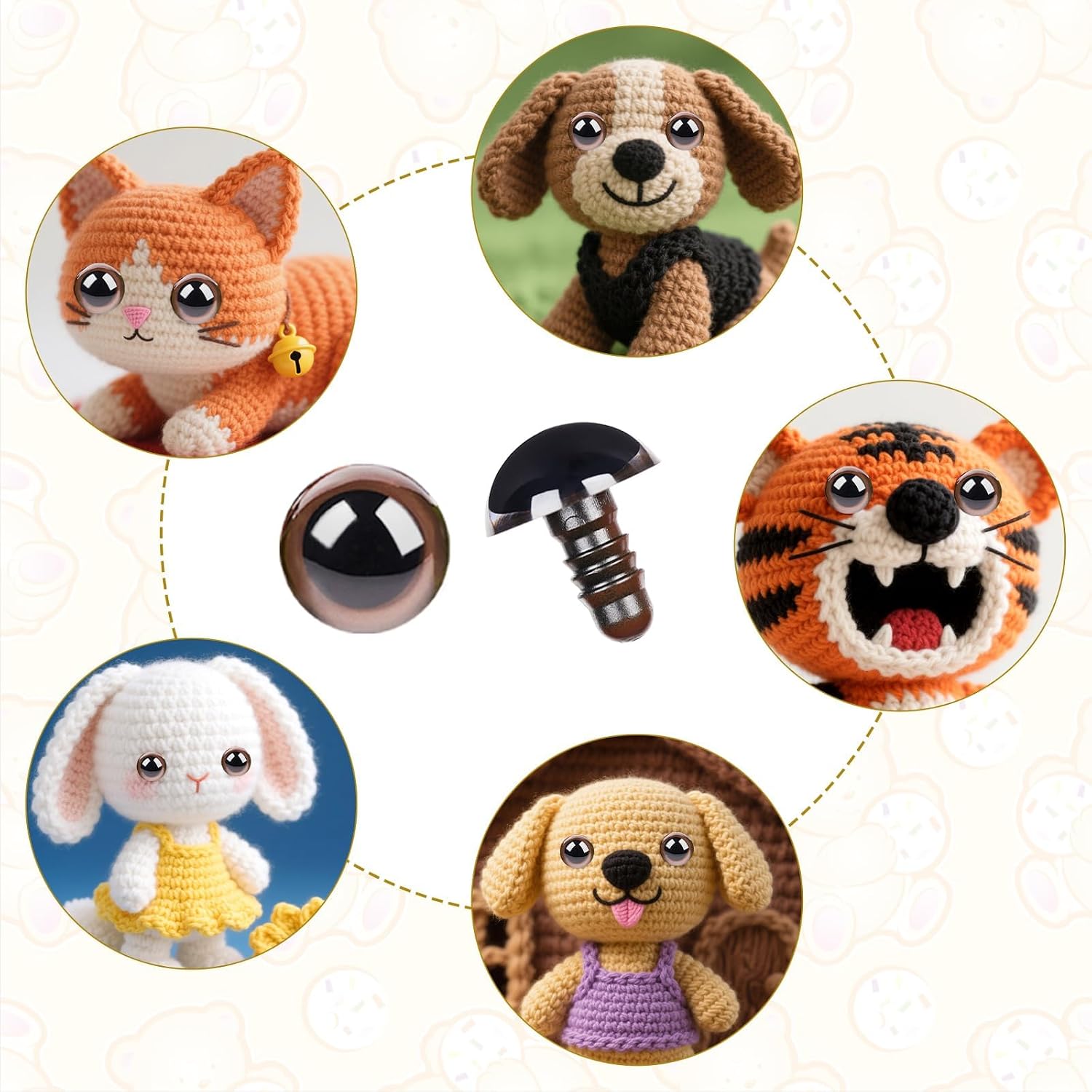 80pcs Safety Eyes for Amigurumi with Washers 10/12/16/18mm Brown Plastic Safety Eyes for Crochet Craft Dog Safety Eyes Gift for Crochet Lovers Halloween Decorations Stuffed Animals Crafting