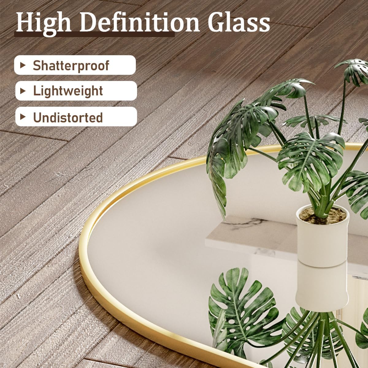 VooBang 35 x 78 Inch Large Arched Mirror Full Length - Stylish Shatterproof Oversized Floor Full Body Mirror for Living Room, Bedroom, Wall Hanging or Leaning, Gold