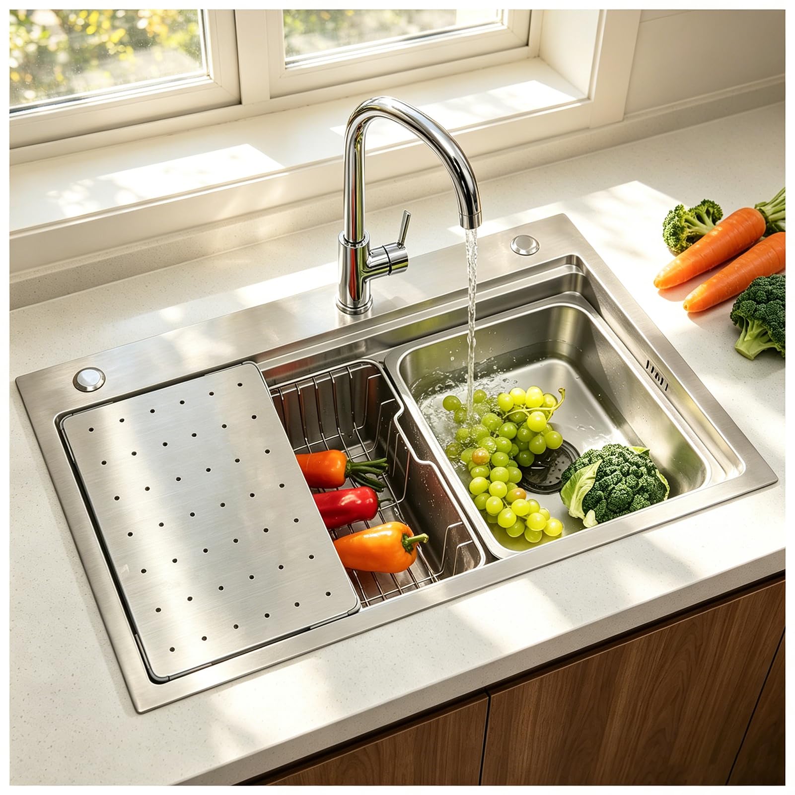 ZQFHSX Stainless Steel Sink,Large Format Single Sink with Draining Basket,for Kitchen & Bar, Top Cabinet/Undermount Mounting, Robust Sink, Dishwasher Sink(SilverA,85x50cm)