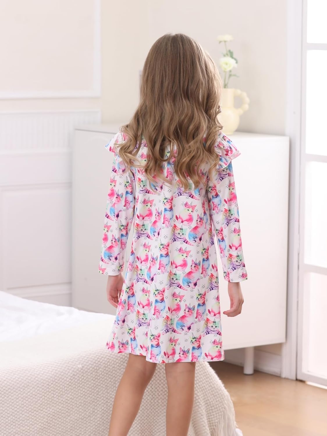 Bow Dream Toddler Girls Casual Party Dress Cute Cartoon Kids Dress Party Birthday White Cat - Image 6