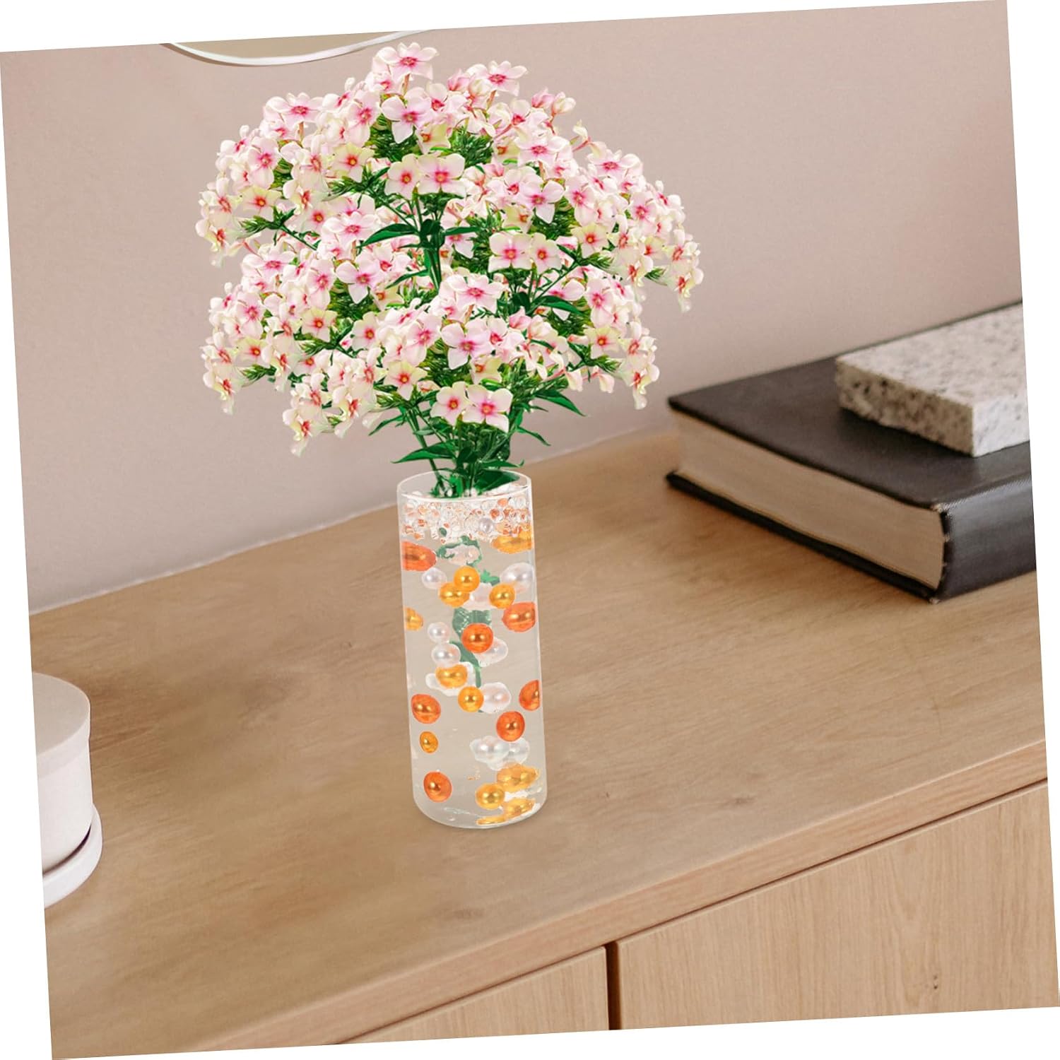 400pcs Faux Suspended Pearls Vase Filler Beads Decorative Pearl Ornaments for Flower Arrangements Wedding Centerpieces Home Party Decor Orange White Mixed