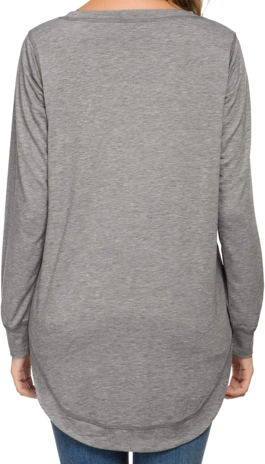 WEIYAN Womens Long Sleeve Casual T-Shirts Tunic Blouse Loose Curved Hem Tops - Image 4