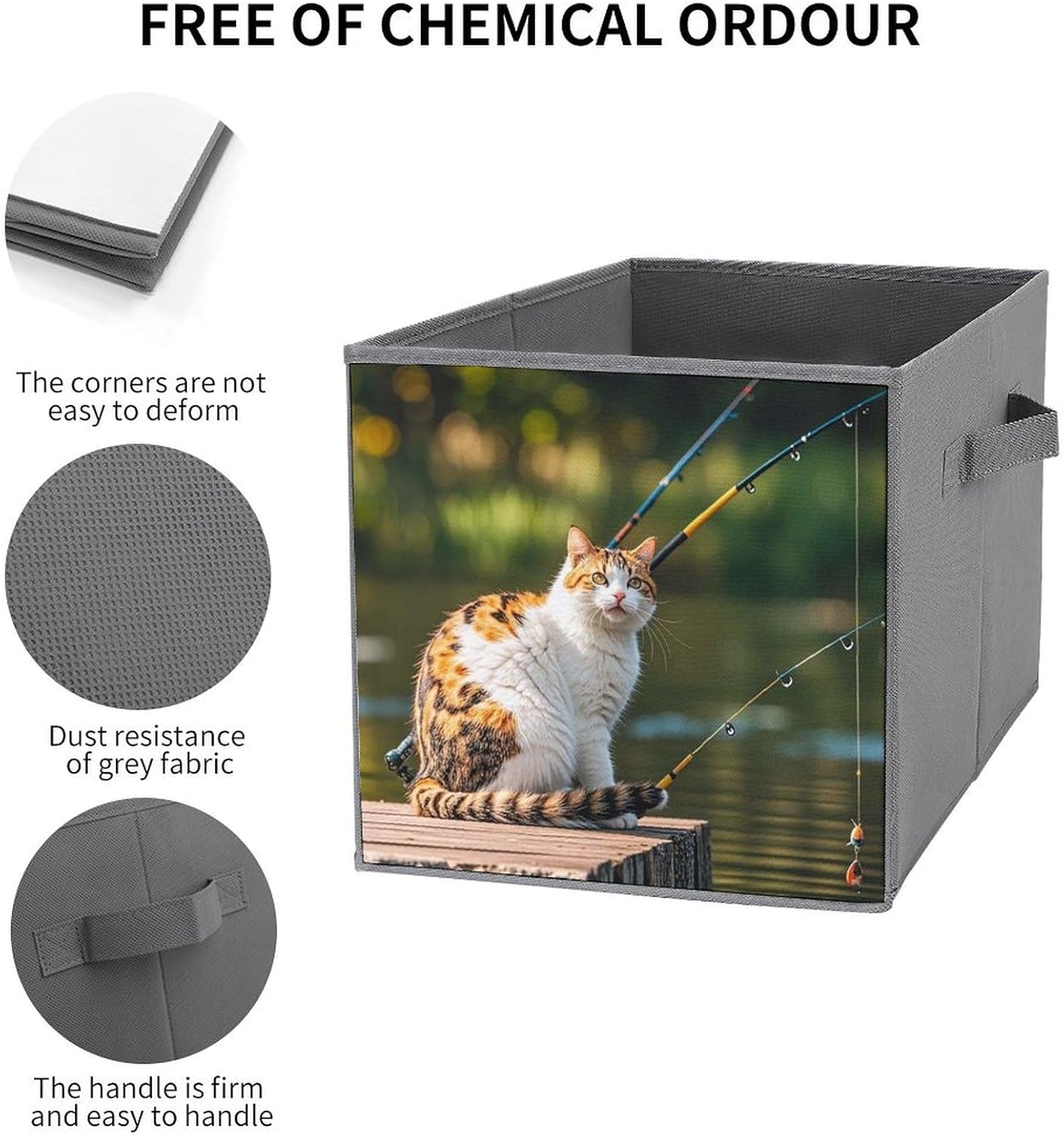 Fishing Cat Foldable Storage Box with Handles, Durable Oxford Storage Cubes, 2PCS Collapsible Closet Organizer for Home, Shelf, Office, Travel