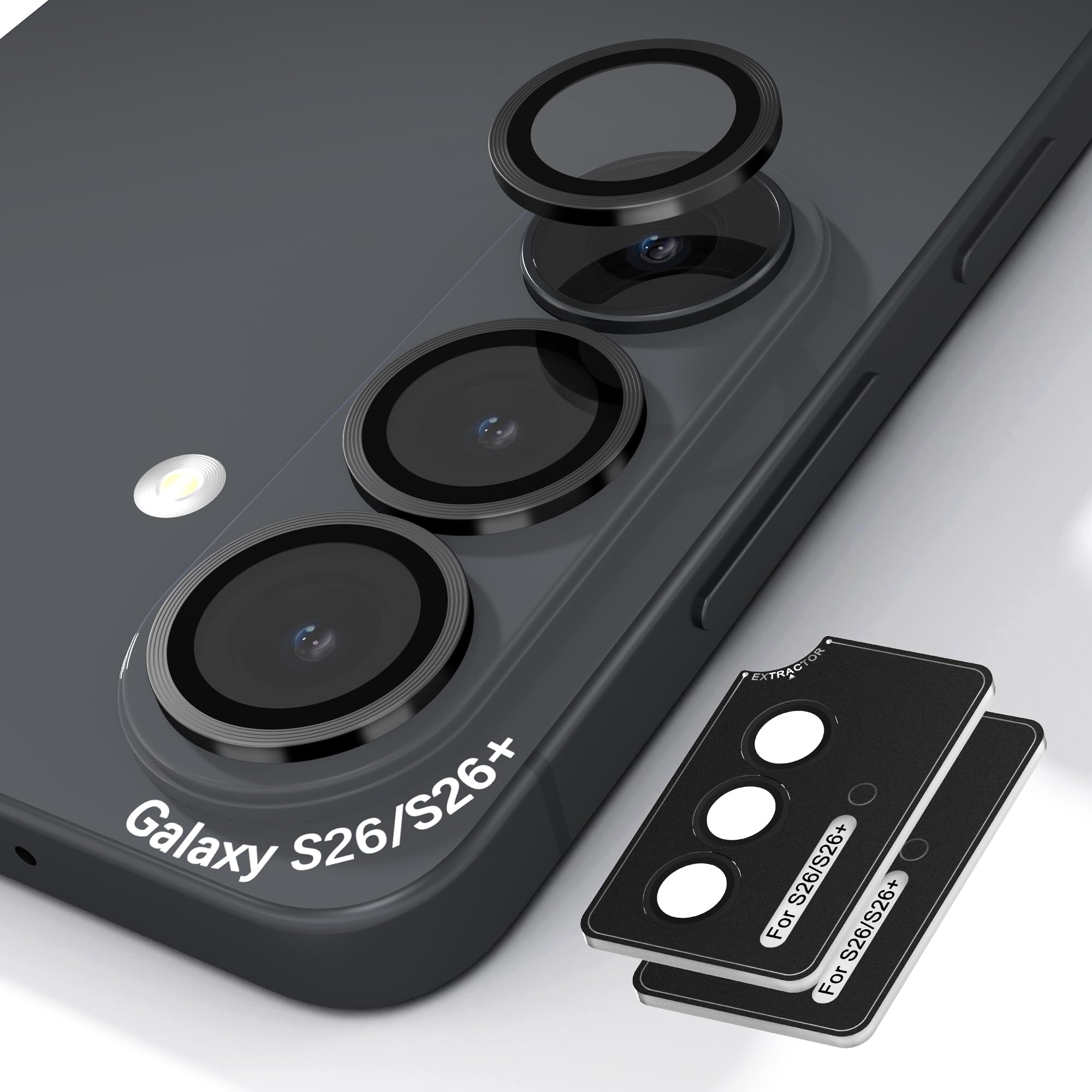Orzero 9H Glass Camera Lens Protector for Galaxy S26/S26 Plus-Black, 2 Set