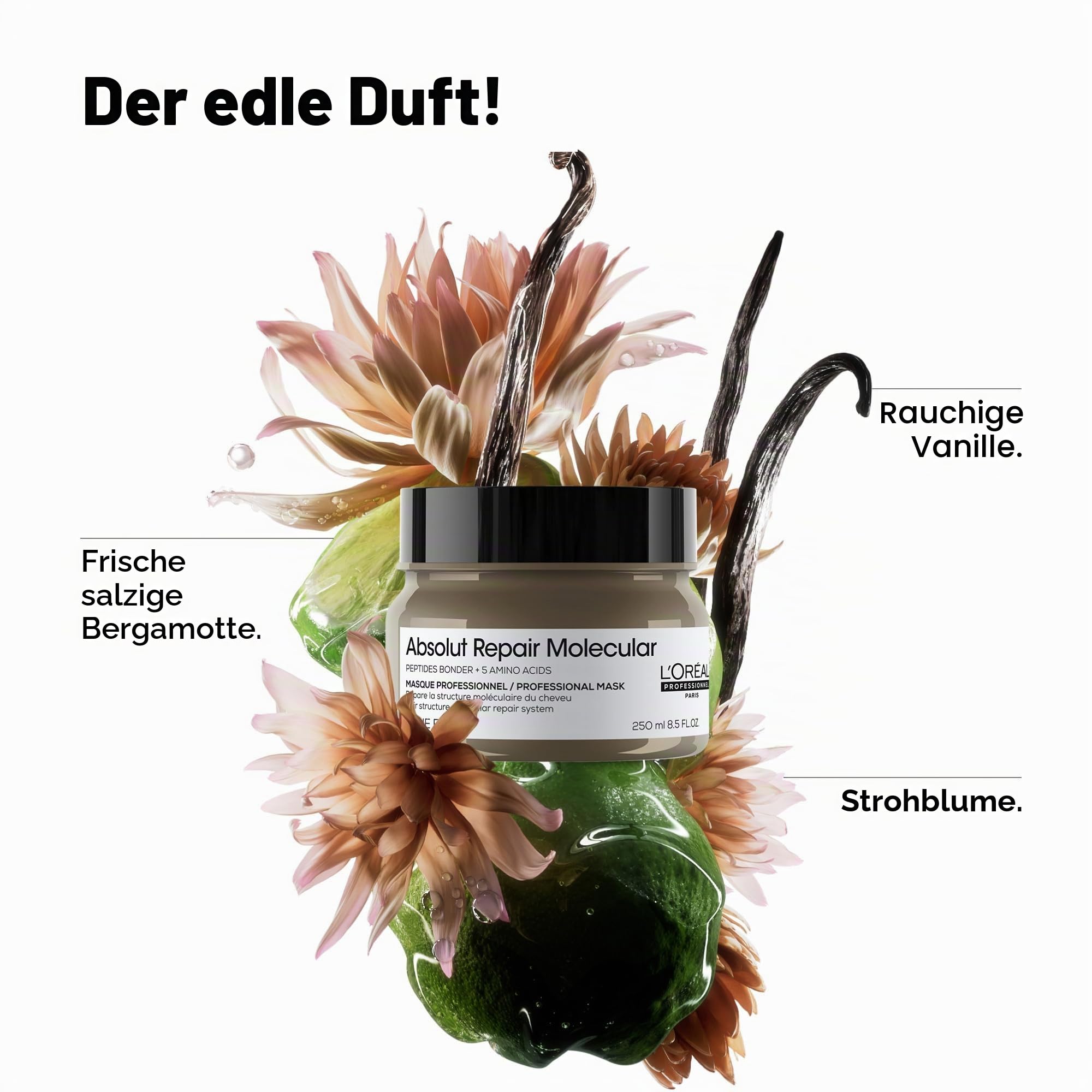 L'Oréal Professionnel Maske für strukturgeschädigtes Haar, Molekulare Tiefenreparatur für mehr Geschmeidigkeit, Mit Peptidbondern und 5 Aminosäuren, Serie Expert, Absolut Repair Molecular Maske