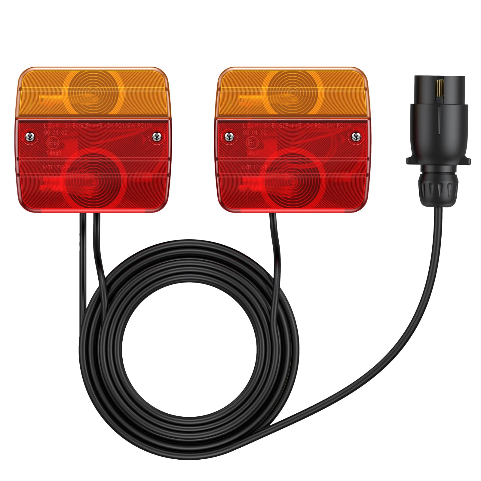 2 piezas Luz Trasera para Remolque 12V Pilotos Traseros Remolque | con 7.5 Metros de Cable E13 7 Pines para Camiones Caravanas Furgonetas Barcos Luces Traseras Iluminación