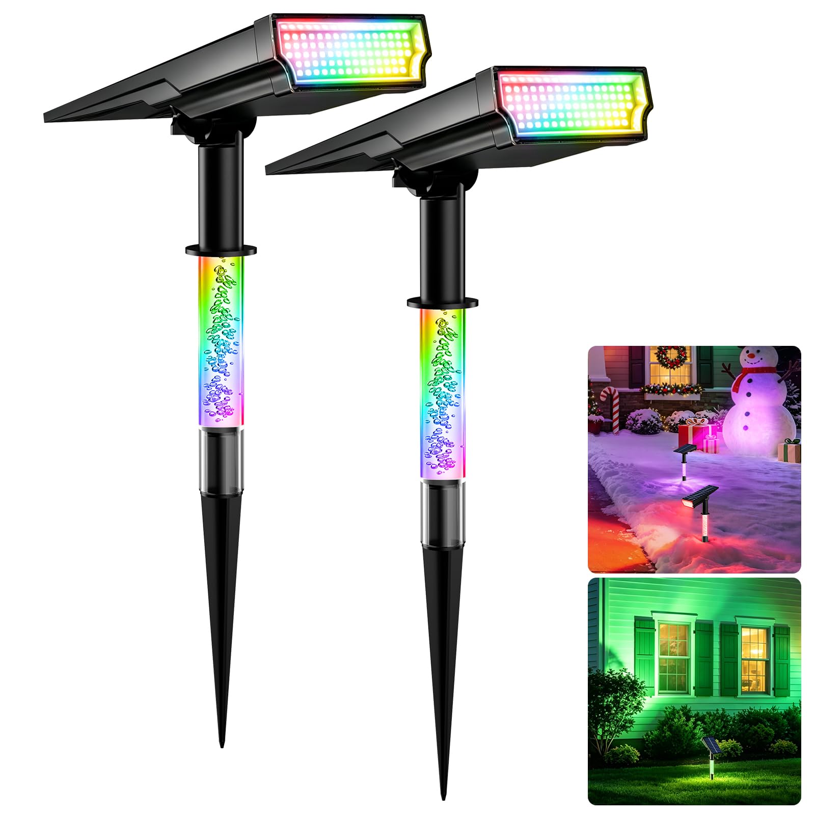 Solar Spot Lights Outdoor, RGB Landscape Spotlight 2 Pack