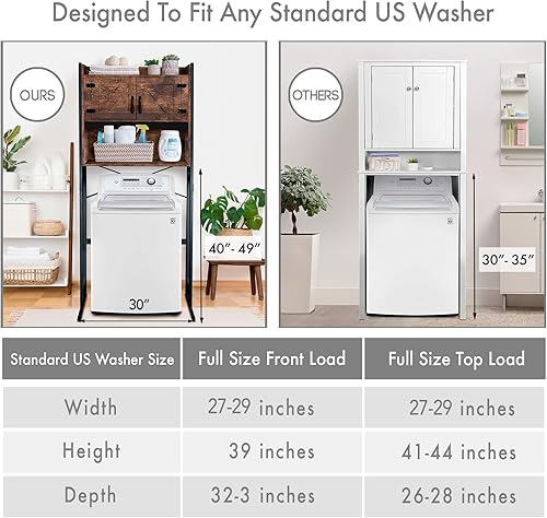 Miniatura 8 de Armario de almacenamiento sobre la lavadora o sobre el inodoro con estante ajustable en altura para lavadorabaño, estante organizador de 2 puertas,
