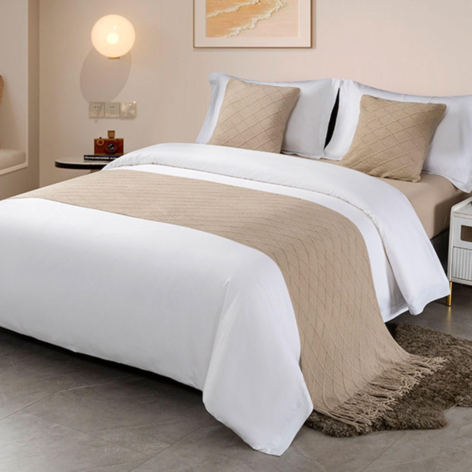 HFDJRWK Artistic Bedspreads Suitable for Bedrooms and Hotels Decorative Bed Scarves Bedding Sets(Khaki,60x180 cm)