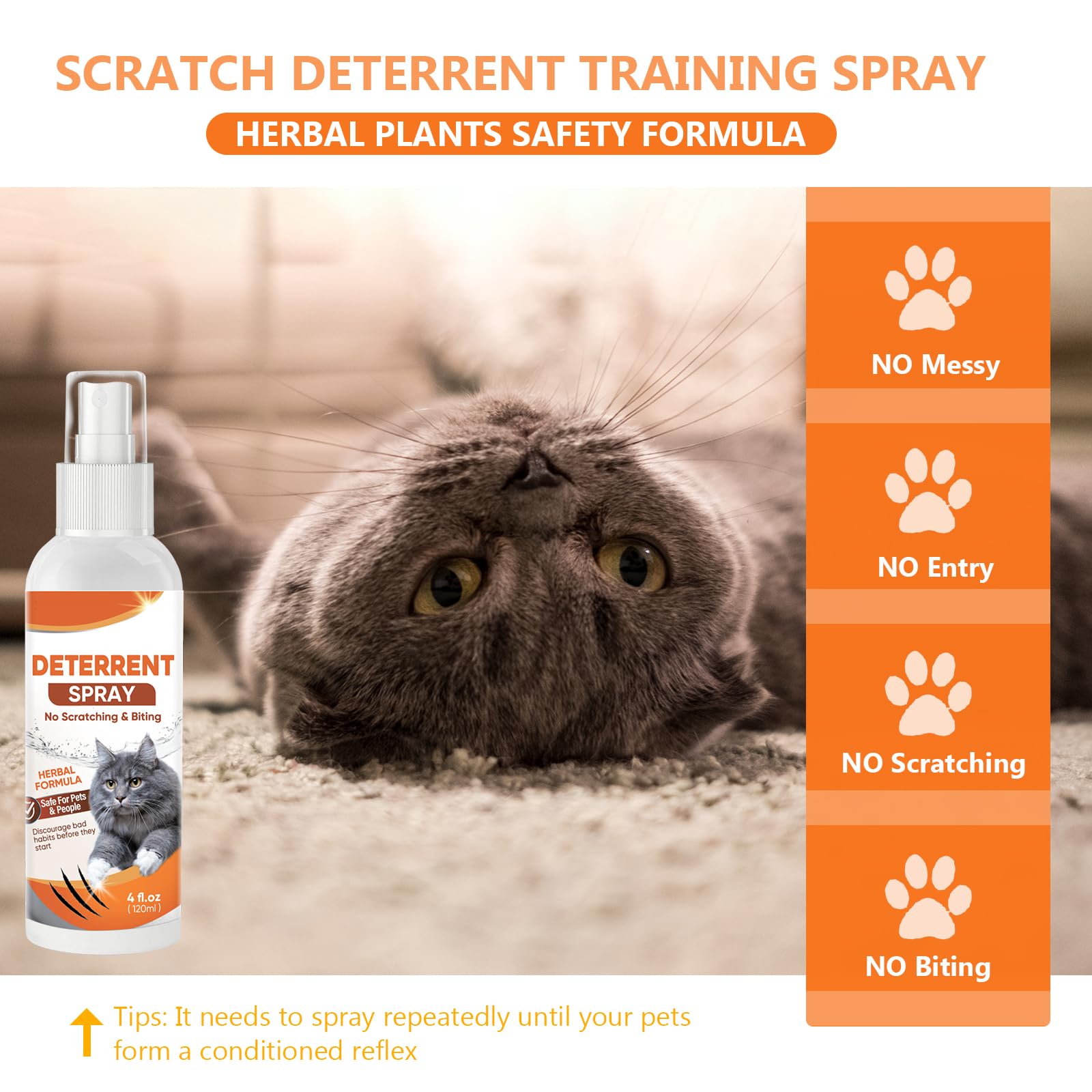 Dashr Katzenabwehrspray, kratzschutz Sofa Katze, Nicht Reizend und Rückstandsfrei, Für den Innen- und Außenbereich Geeignet, 120ML