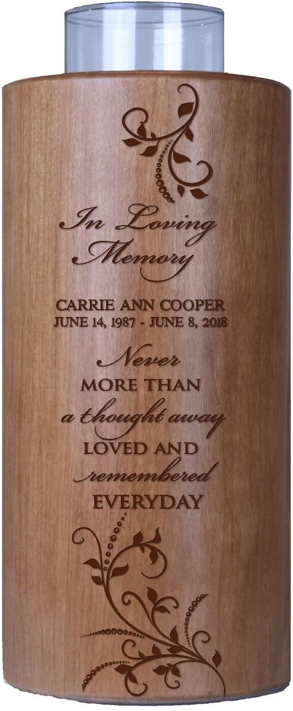 LifeSong Milestones Personalized Memorial Tealight Candle Holder – 8" Round Wooden Votive Holder – Bereavement, Sympathy & Remembrance Gift for Loss of Loved One – Funeral Keepsake Décor