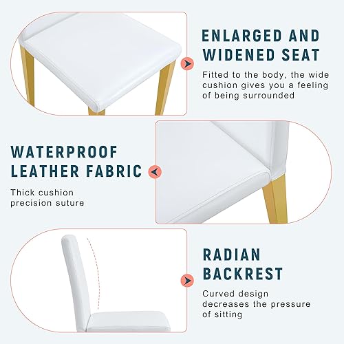 Miniatura 6 de Juego de mesa de comedor blanca de 55 pulgadas para 4, juego de mesa de comedor moderno para 4, mesa blanca brillante con sillas de piel sintética