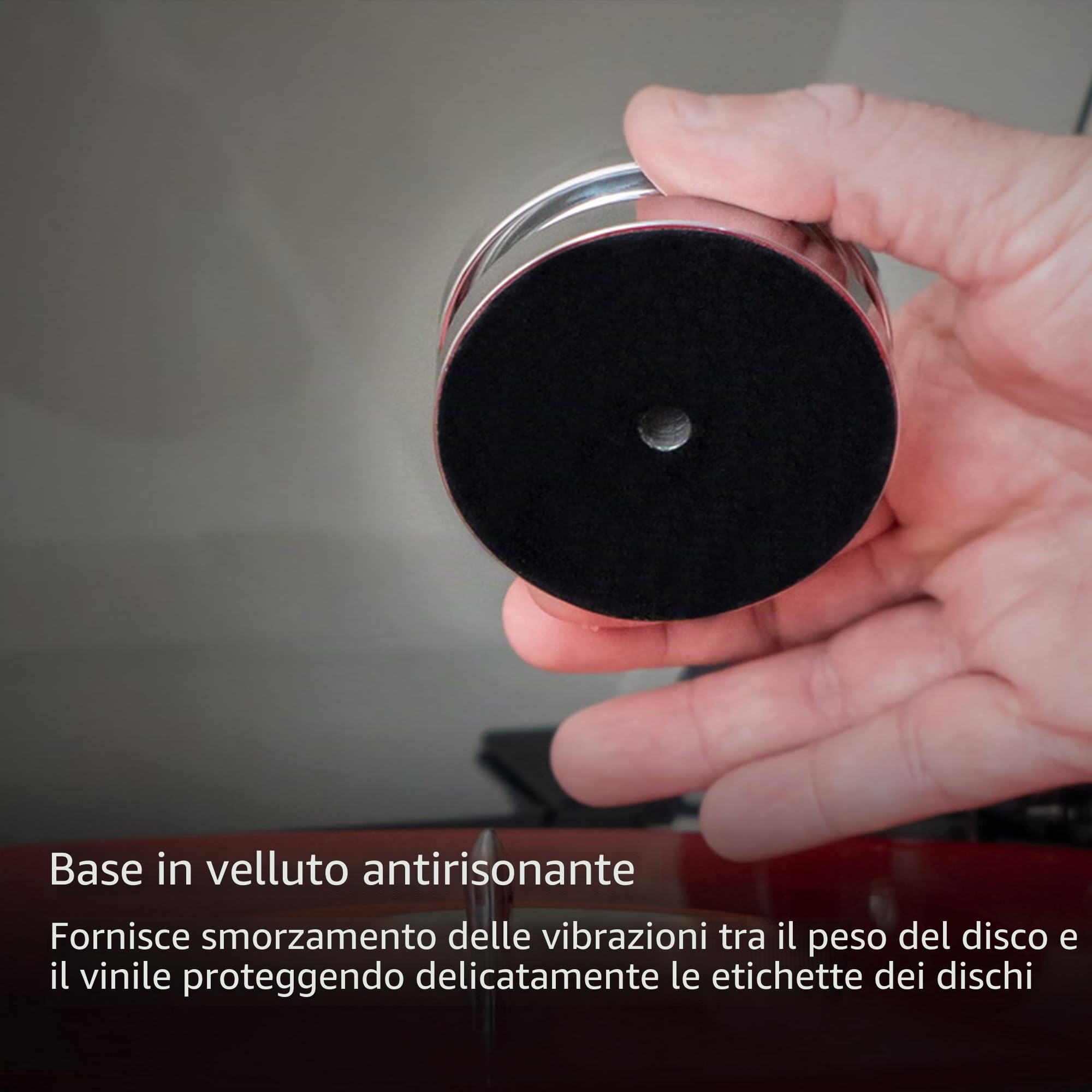 Fluance HiFi Peso per Vinili – Stabilizzatore da 760 g in acciaio argentato con base in velluto, Argento (RW02)