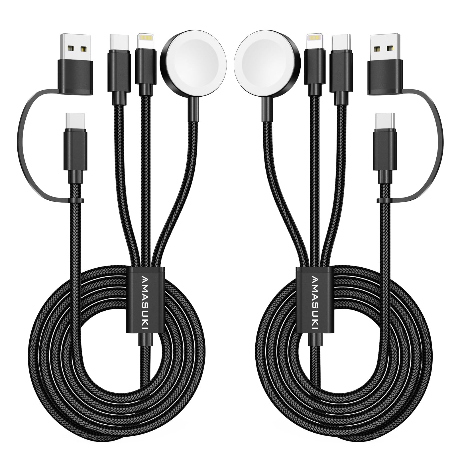 Confezione da 2 cavi USB C 3 in 2 per caricabatterie Apple Watch, caricabatterie per iPhone, cavo di ricarica multiplo, crociera, vacanze, campeggio, portatile, per iWatch serie 11-2/Ultra/SE e iPhone