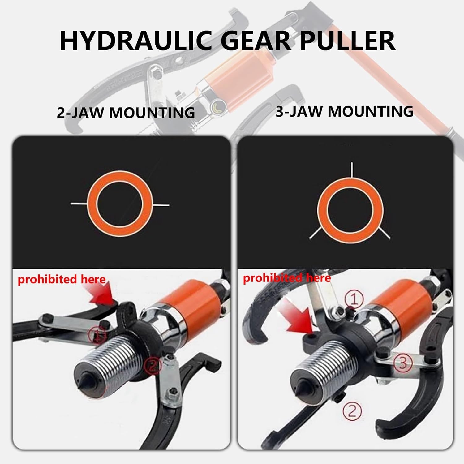 Hydrauliczny ściągacz przekładni, 5T hydrauliczny ściągacz przekładni, 2/3 szczęki dystansowe do piast, przekładni, kół pasowych i kierownicy - użycie poziome i pionowe Zobacz