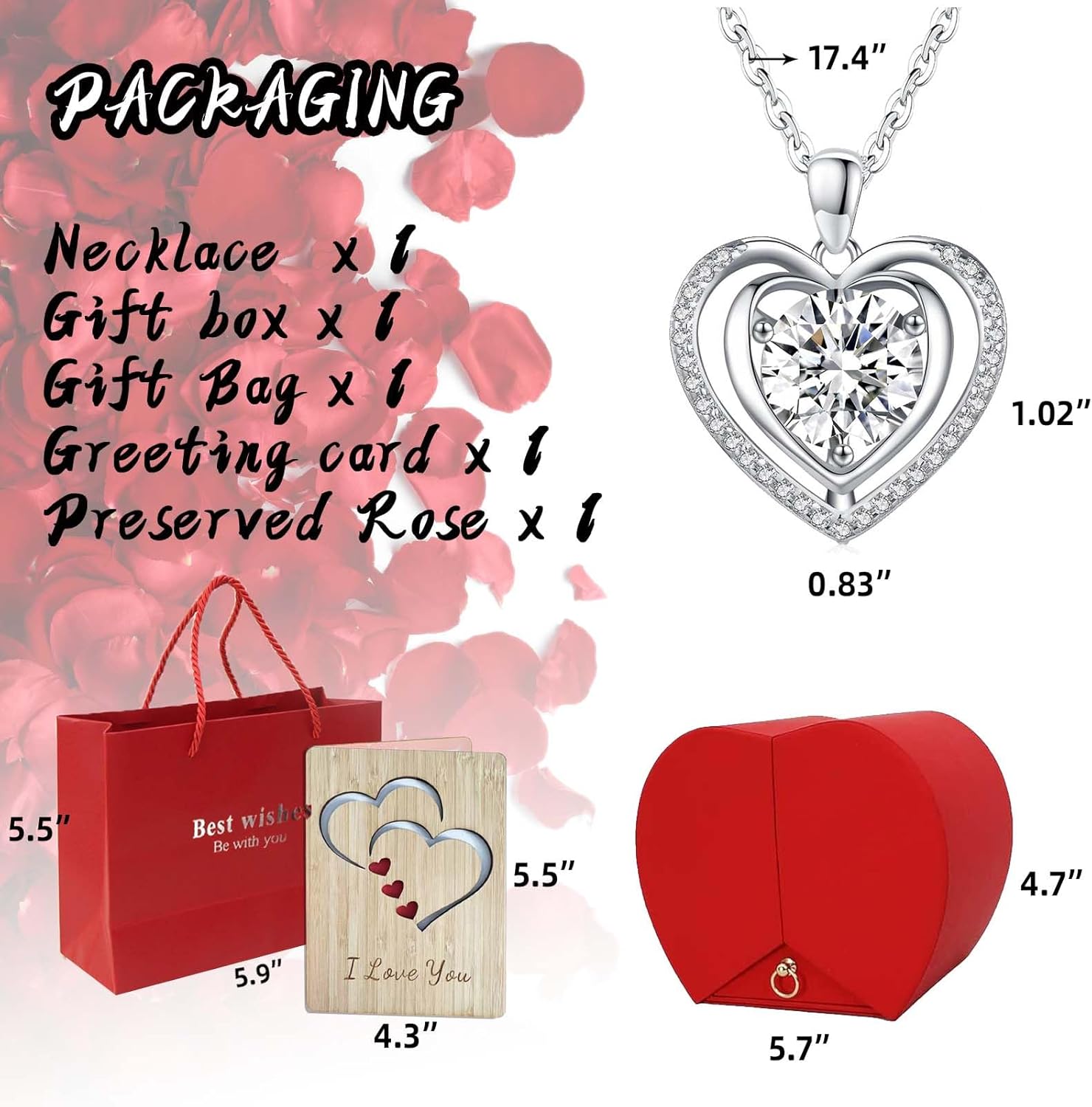 Preserved Red Real Rose with I Love You Necklace, Birthday Gifts for Women Her Mom Wife Girlfriend Grandma on Valentines Christmas Mothers Day Anniversary Romantic-Apr - Image 3