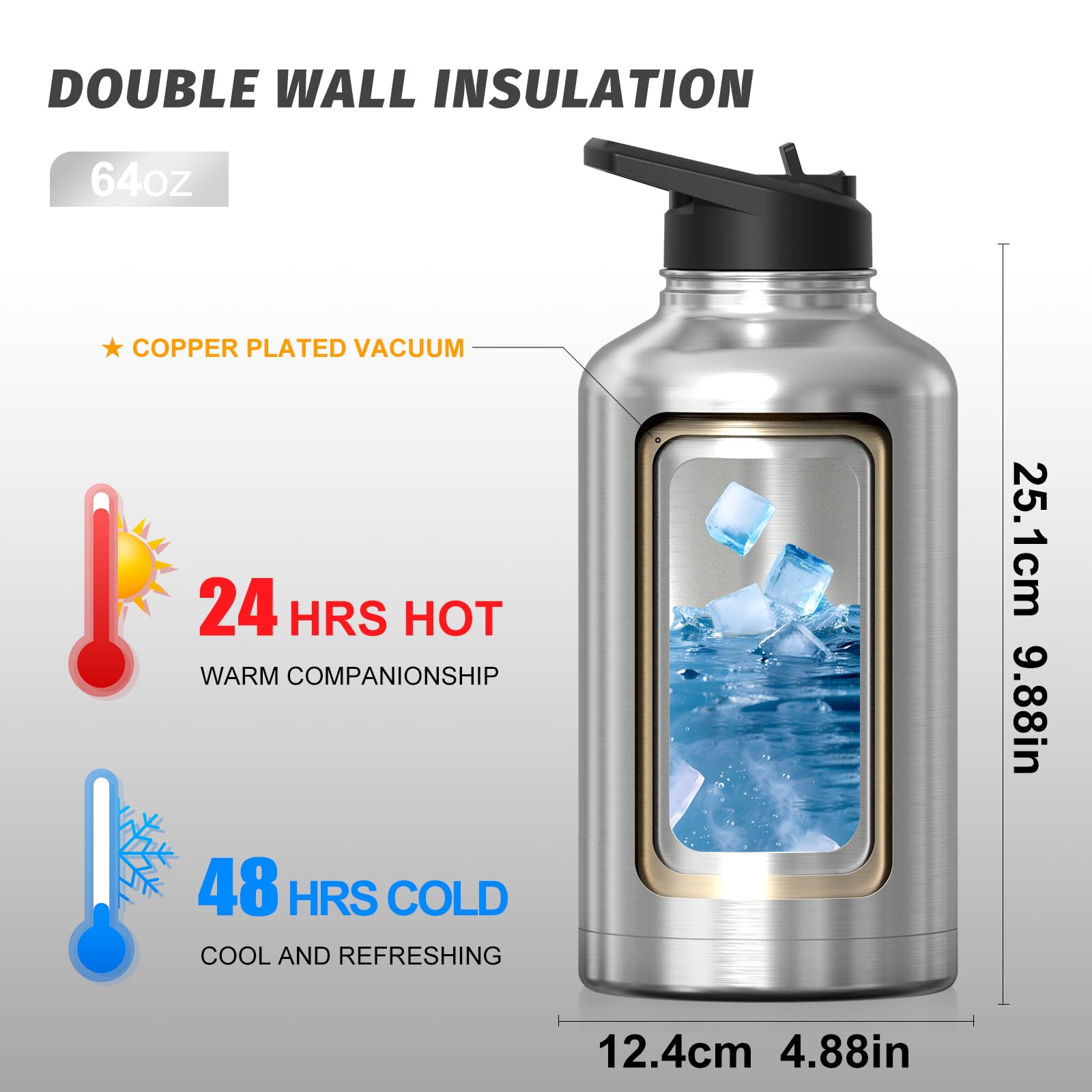 WATERSY Stainless Steel Vacuum Insulated Water Bottle 64oz - Image 3