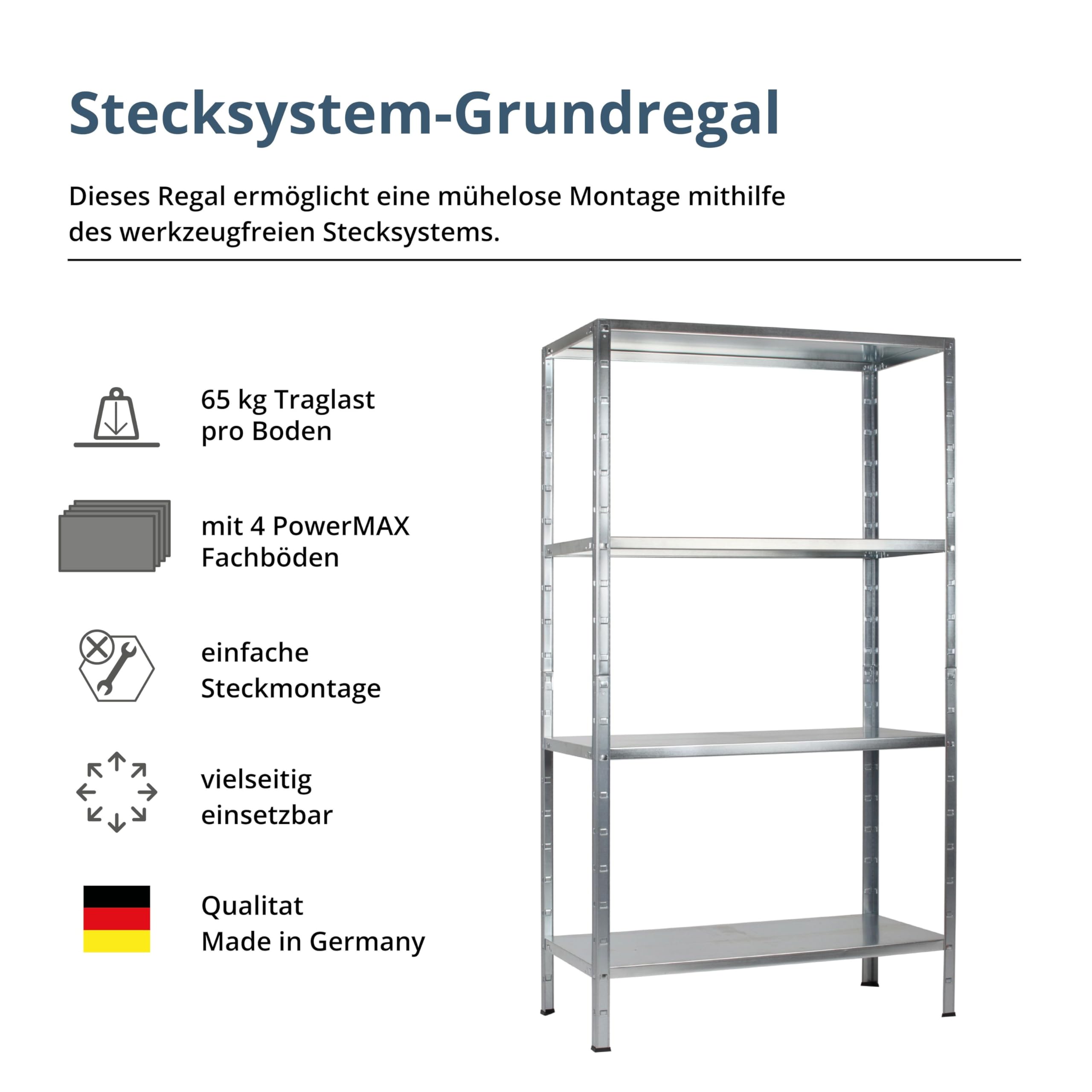 SCHULTE Regalwelt 2er Set Steckregal mit 4 PowerMAX Fachböden, 65 kg Tragkraft, 180x90x40 cm (HxBxT), verzinkt (Lagerregal, Werkstattregal, Kellerregal