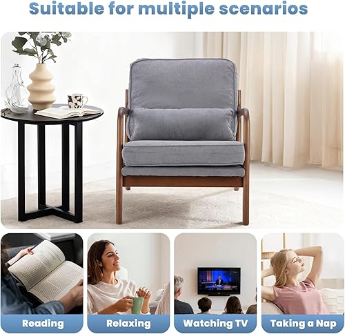 Miniatura 6 de DUMOS Juego de 2 sillas modernas de mediados de siglo, sillas decorativas con brazos y cojín de cintura, sillas de lectura para adultos, silla de