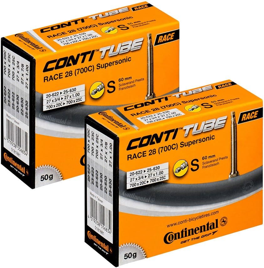 ContinentalSupersonic Lightweight Long Valve Bicycle Tubes Presta Valve 60mm Bike Tube Bundle (Pack of 2 Conti Tubes)