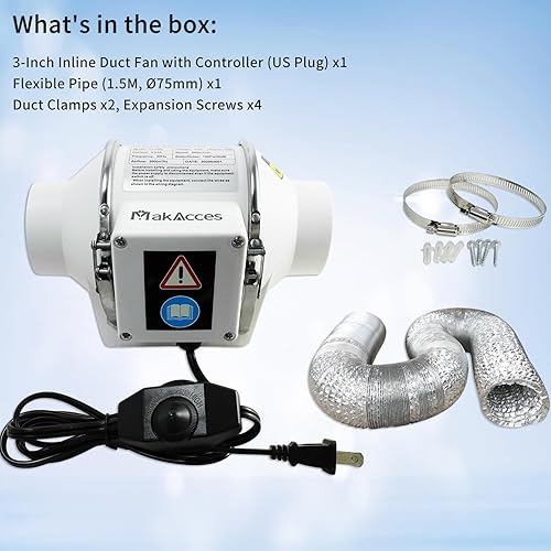 Miniatura 4 de Potente ventilador de conducto de 3 pulgadas con tubo de 1.5M, motor de cobre, flujo de aire mejorado, bajo nivel de ruido para extracción eficiente
