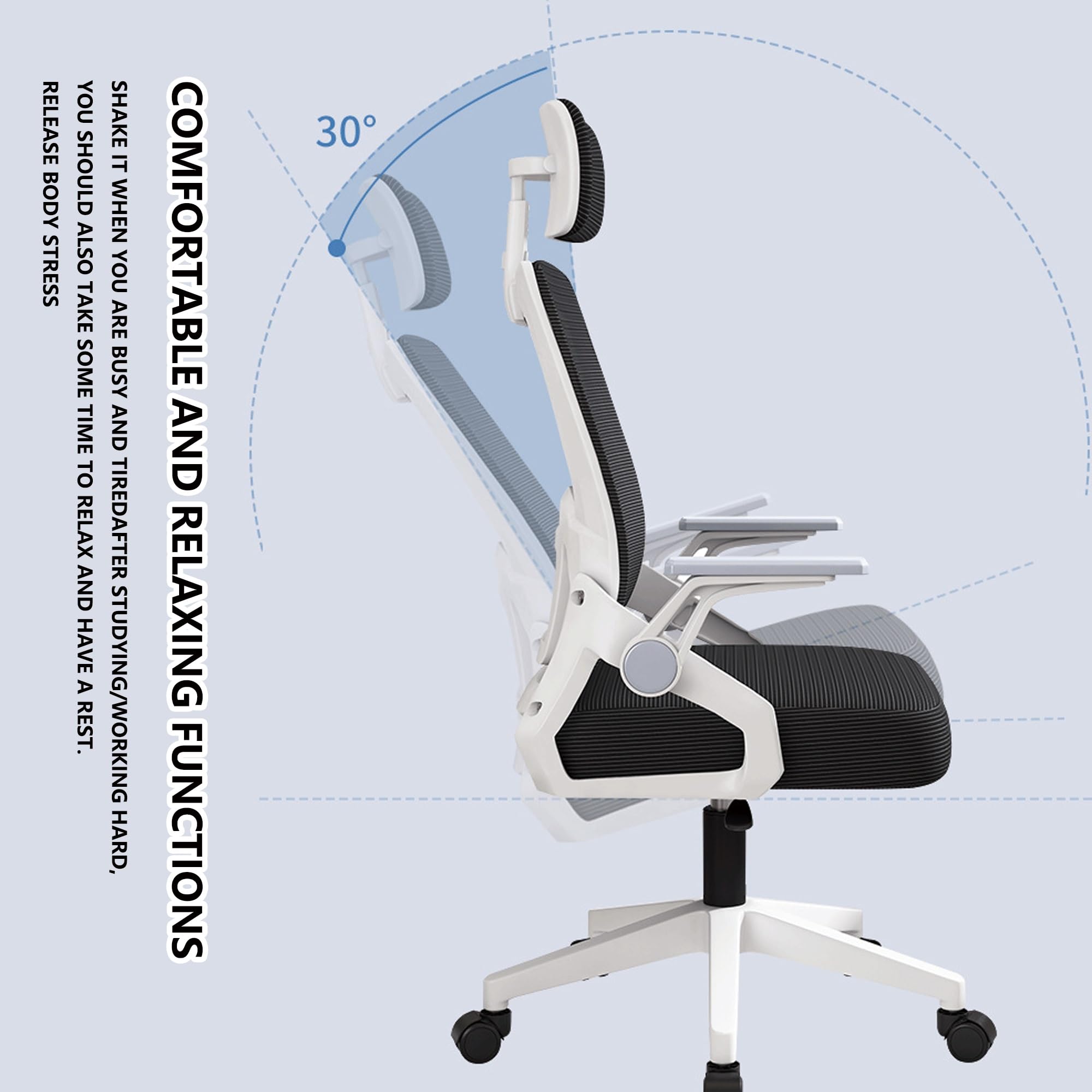 Silla de Oficina con reposacabezas Ajustable, reposabrazos abatibles para Juegos, cómoda Silla de Ordenador con Base Estable y Ruedas, Ideal para Oficina en casa, Estudio, Trabajo, Ejecutivo
