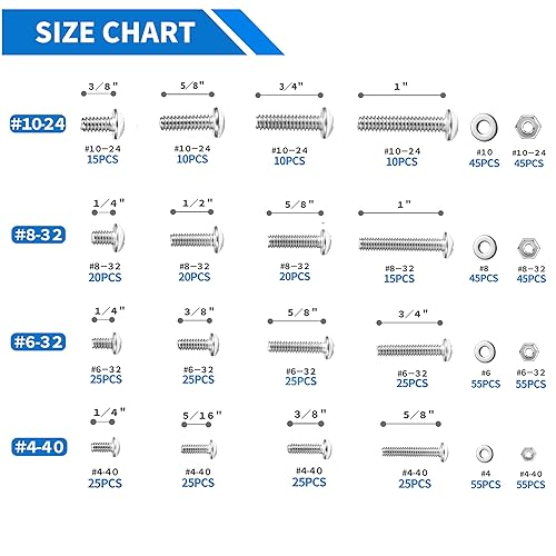 Miniatura 3 de Kit surtido de tornillos de máquina de 720 piezas, #10-24#8-32#6-32#4-40 tornillos Phillips de cabeza plana con tuercas, pernos y arandelas planas