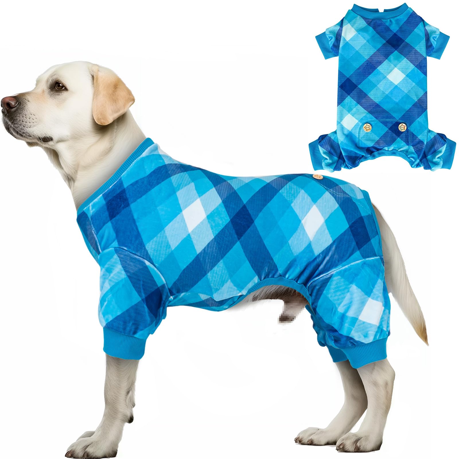 KYEESE Dog Pajamas Medium Sized DogComfy Pet Clothes Lightweight Pjs Velvet Jammies Soft Coat Stretchy Onesie,Blue, XX-Large