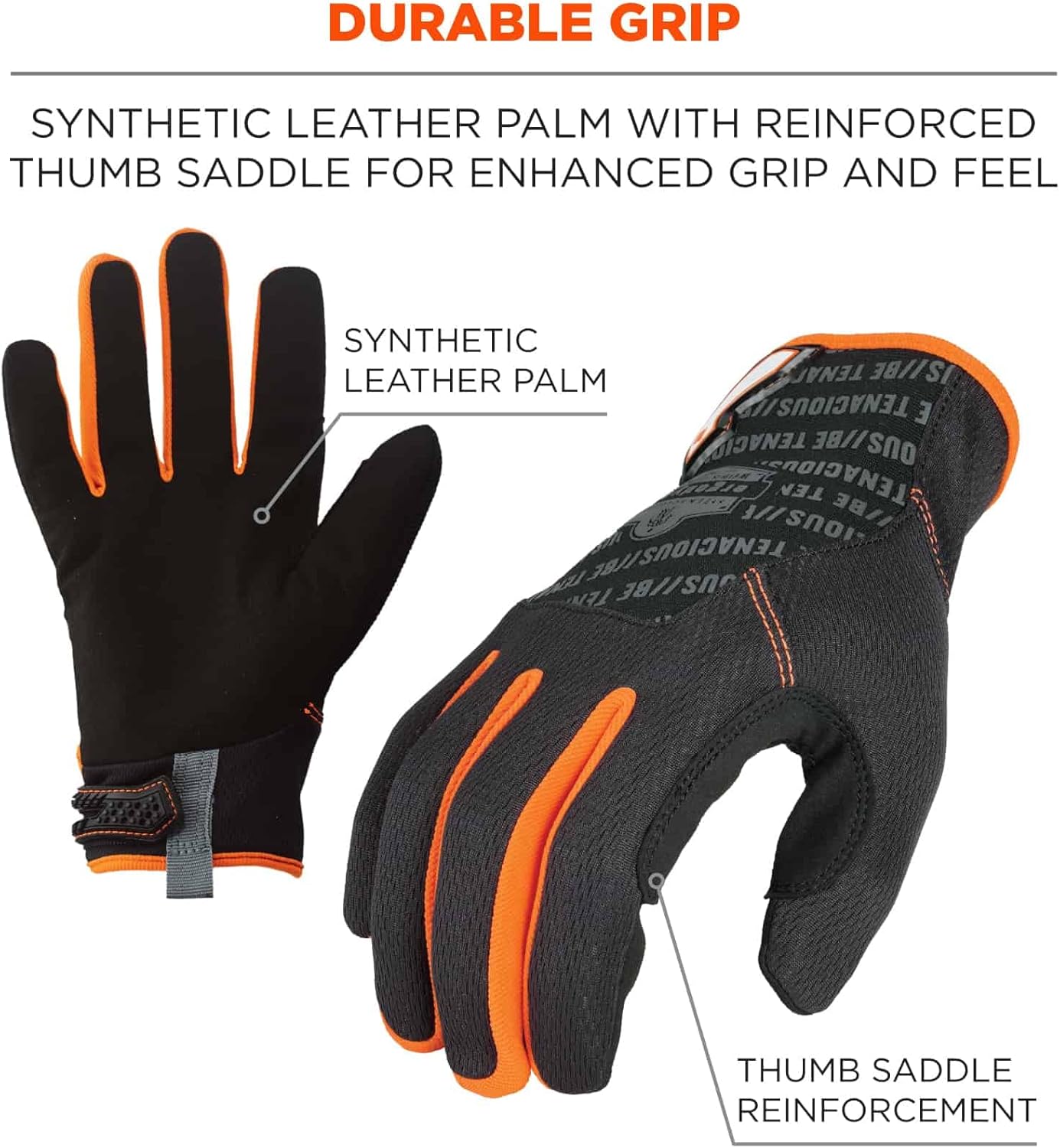 ProFlex 812 Work Glove, Synthetic Leather Palm, Breathable Comfort, Large, Black