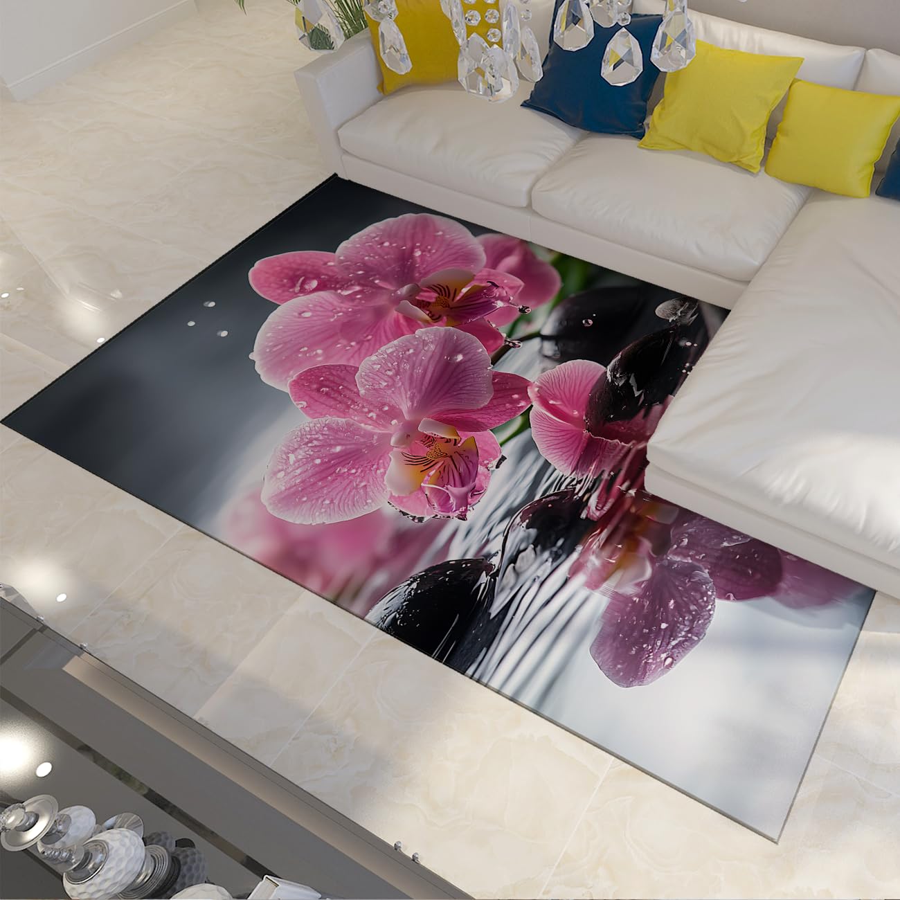 Tapis confortable 140x200 cm décor zen galets et nature