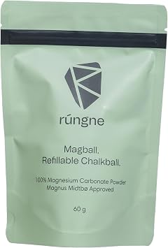 Rungne Magball - Refillable Chalk Ball for Rock Climbing, Bouldering, Gym, and Weightlifting - Premium Magdust Chalk for Superior Grip, Mess-Free Performance, and Reliable Chalk Distribution - 60g Capacity