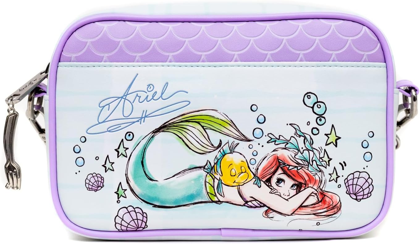 Disney Bag, Crossbody, The Little Mermaid Ariel and Flounder Poses, Vegan Leather