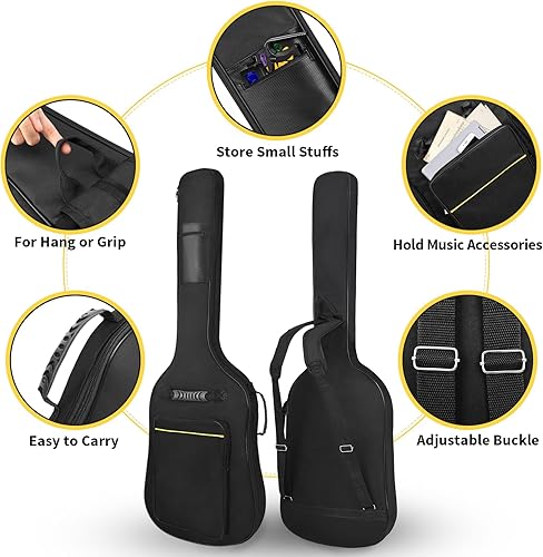 Miniatura 5 de Bolsa de guitarra bajo con acolchado de 0.276 in, funda impermeable para bajo eléctrico, mochila con correa para el cuello y bolsillos, color negro