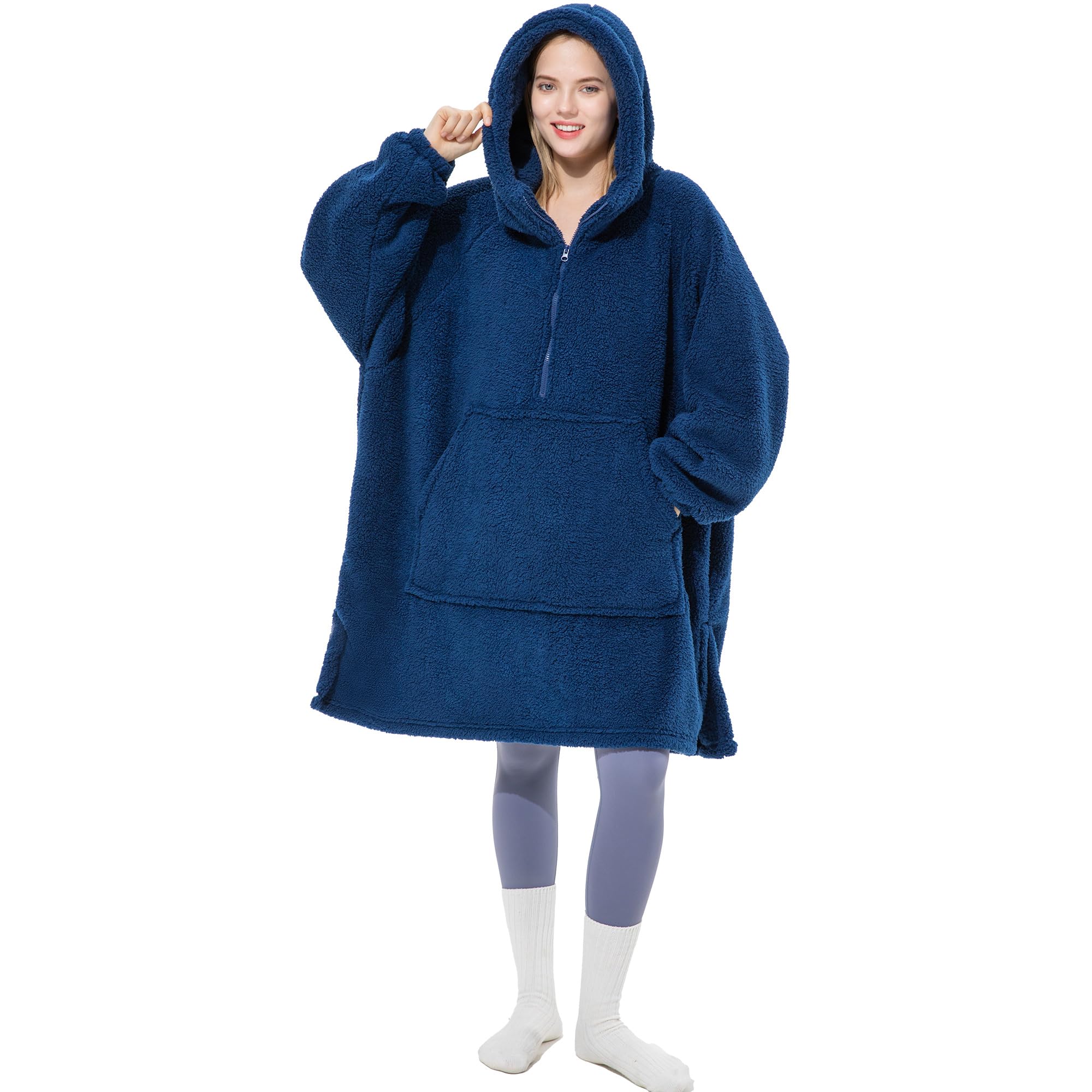 Winthome Oversized Sherpa Blanket Hoodie, Comfortable Wearable Big Hoodie Blanket, Super Warm and Cozy Hooded Sweatshirt Blanket for Adult Men Women, Gift for Family Friends